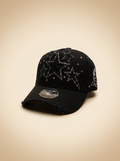 Italiense Caps #97 Black Distressed Star Studded Cap