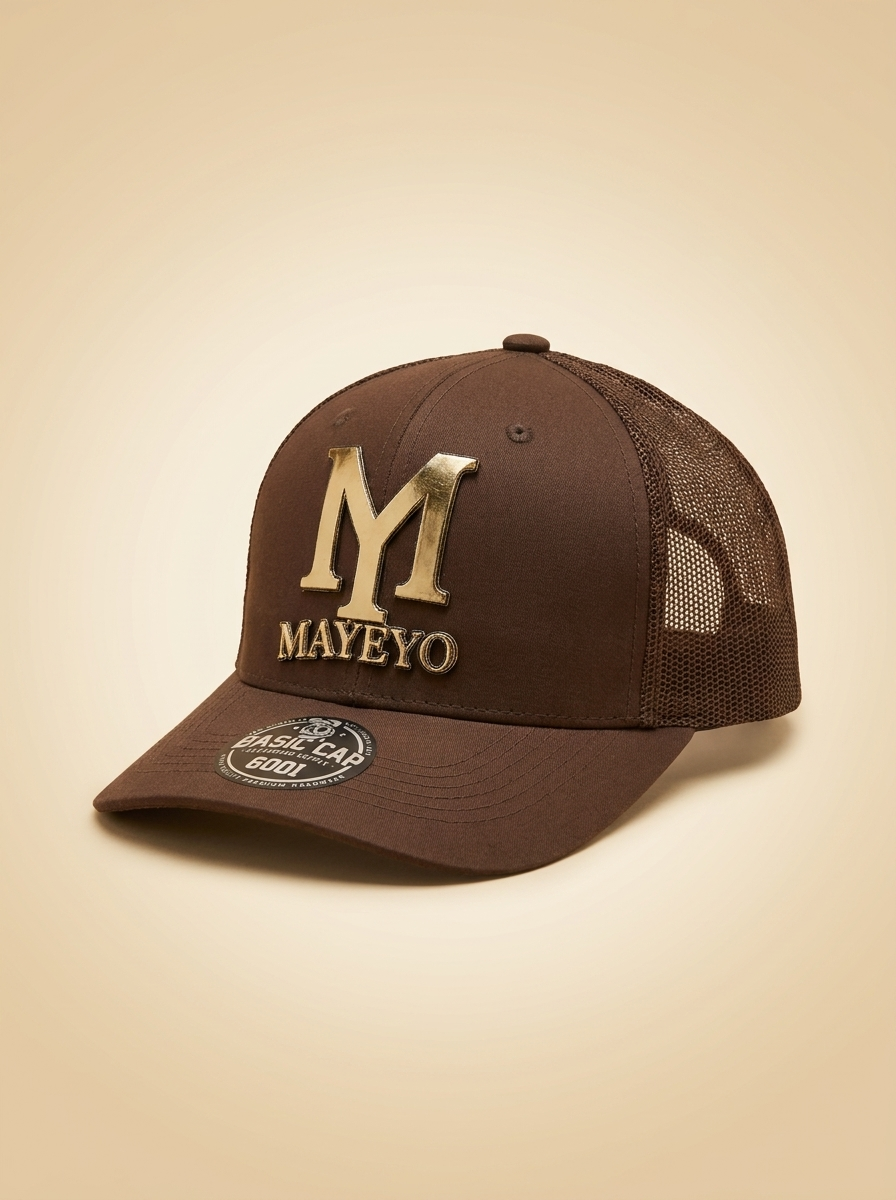 Mayeyo Caps #26 Dark Brown Trucker Hat with Gold Hardware