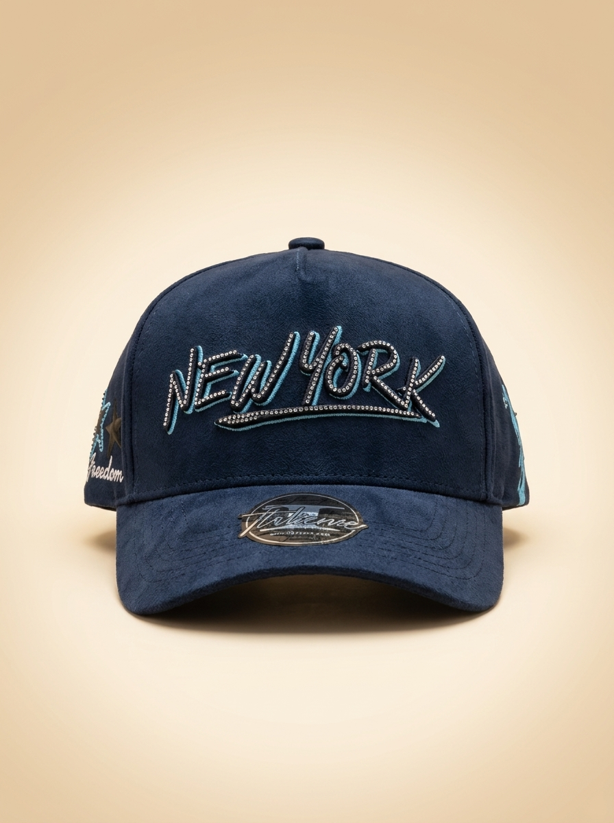 Italiense Caps #104 New York Blue Faux Suede Embroidered Cap