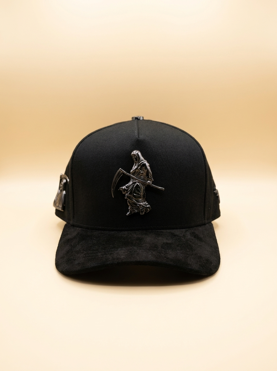 Ferreti Caps #34 Black Santa Muerte Grim Reaper Cap