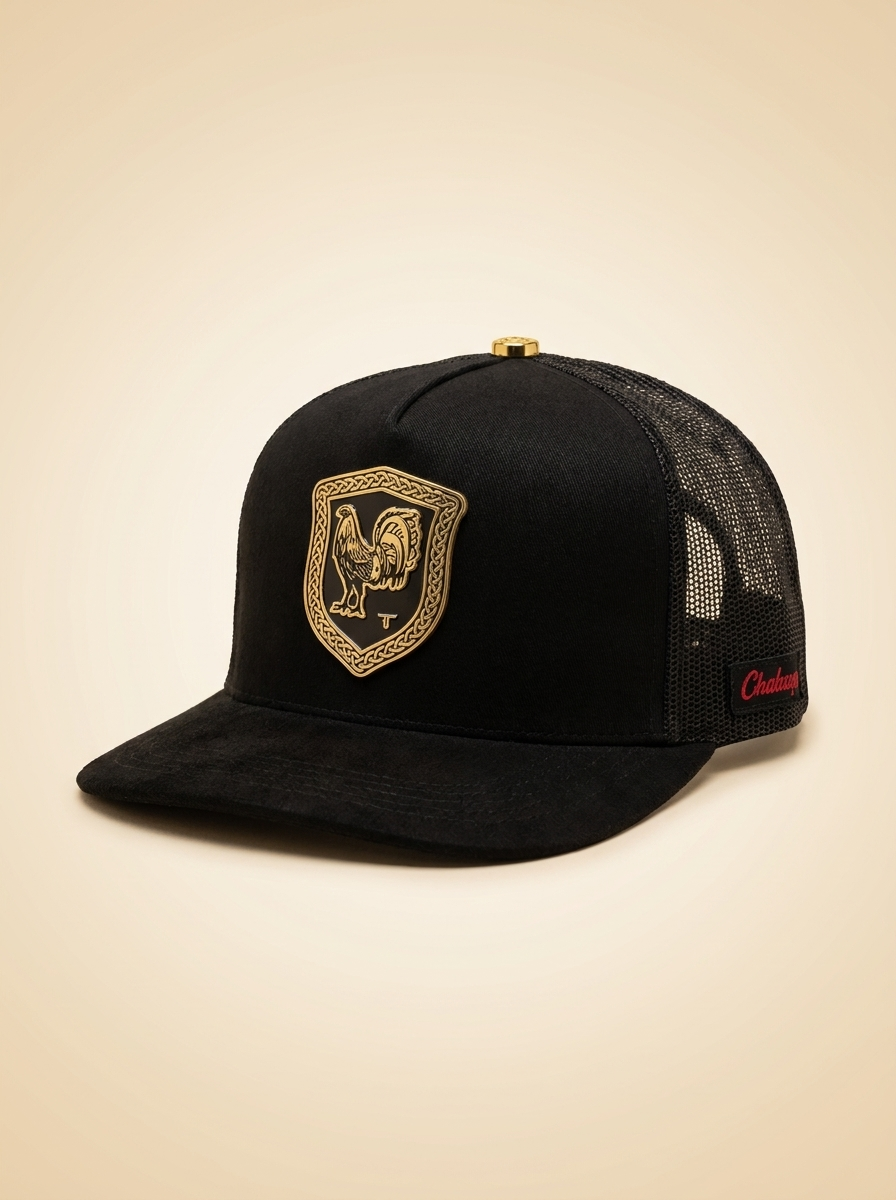 Ferreti Caps #38 Black & Gold Rooster Trucker Hat