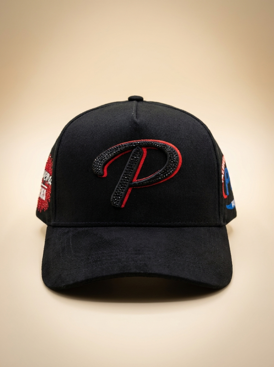Pico Rivera Caps #14 Black and Red Rhinestone Trucker Hat