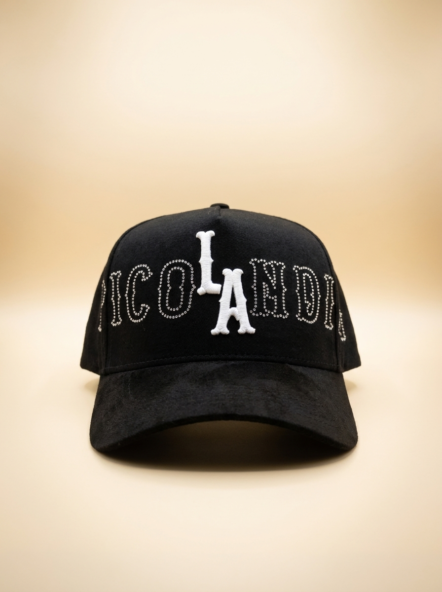 Picolandia #16 Black & White Rhinestone Snapback Hat