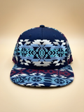 Nu Trendz Navy Southwest Geometric Embroidered Flat Brim Cap #65