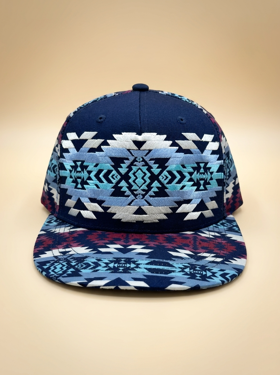Nu Trendz Navy Southwest Geometric Embroidered Flat Brim Cap #65