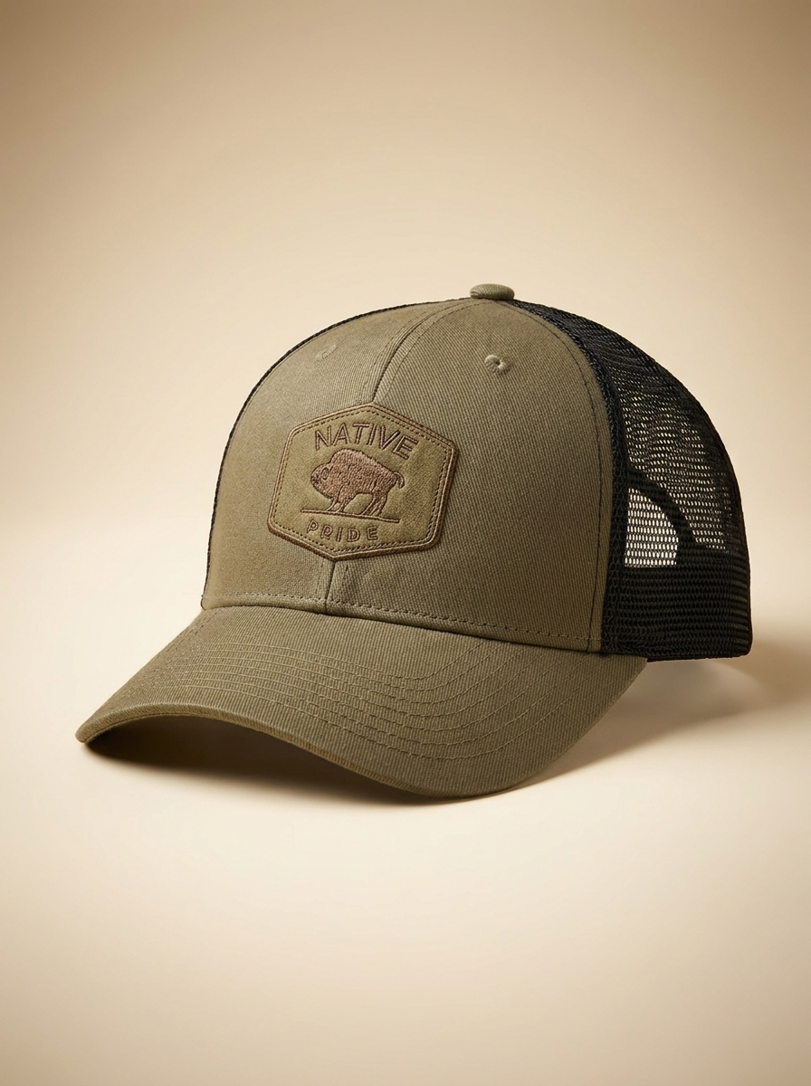 Nu Trendz Native Pride Olive Green and Black Mesh Trucker Hat #63