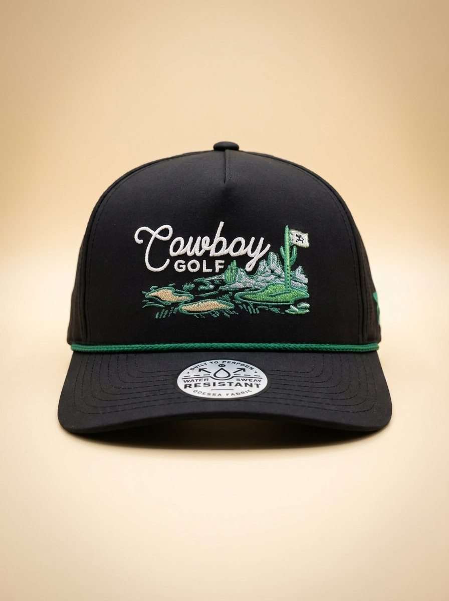 Cowboy Golf Water-Resistant Performance Rope Cap in Black and Green #66