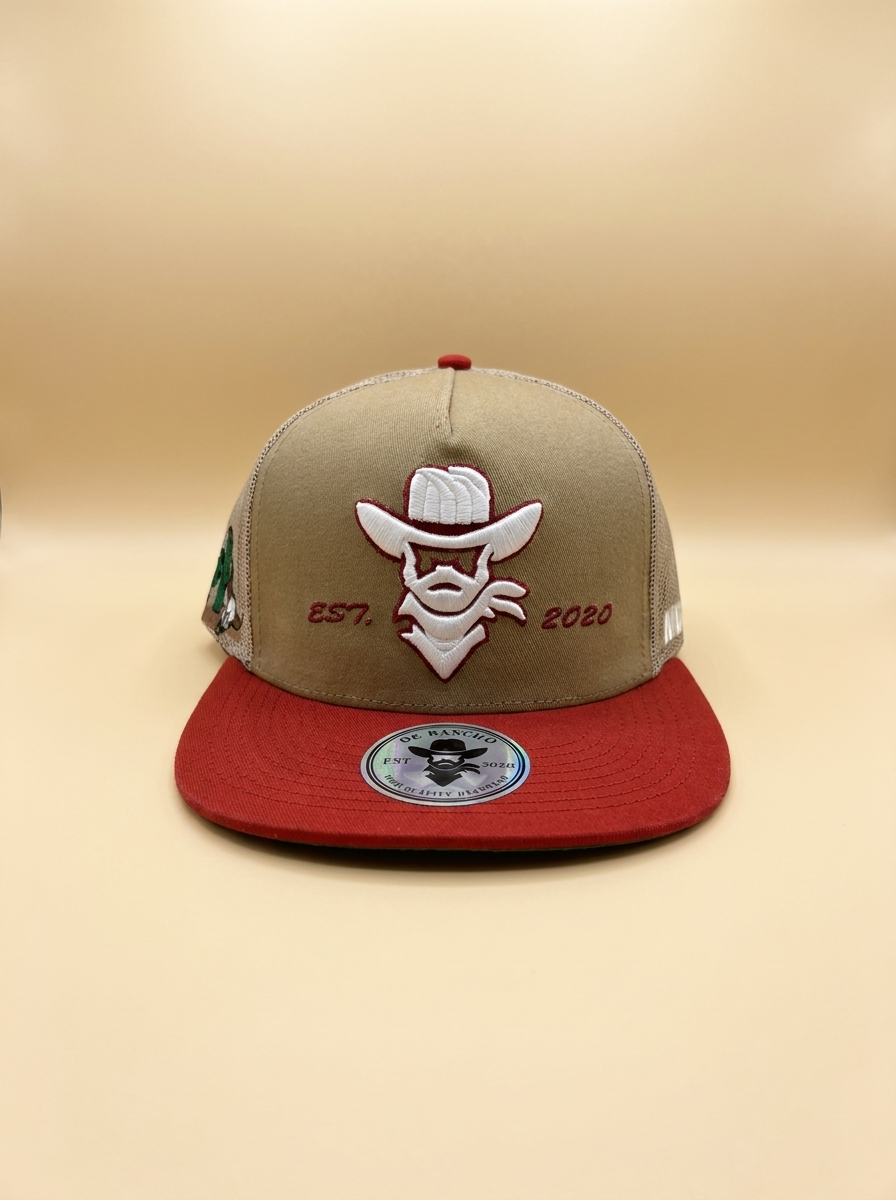 De Rancho Caps #72 Beige and Red Trucker Hat