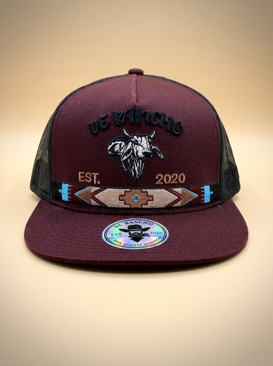 De Rancho Caps #73 Burgundy Bull Head Trucker Hat