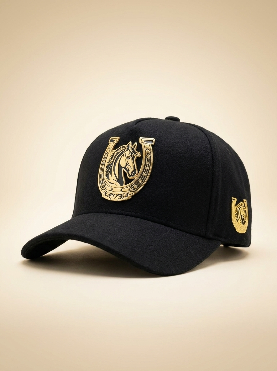 Caballo y Herradura Gold Emblem Black Wool Cap #FT138