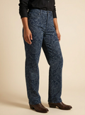 Women's Navy Paisley Print Straight Leg Western Jeans #HF26F024