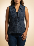 Women's Lace-Up Navy Paisley Western Vest #HF26E171
