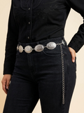 Antiqued Silver Oval Concho Chain Belt #MML9238S
