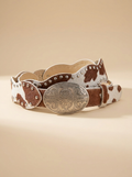 Scalloped Cowhide Western Belt with Studded Trim and Floral Buckle #MML9394SCO