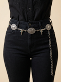 Antiqued Silver Bull Head and Horse Medallion Concho Chain Belt #MML9239S