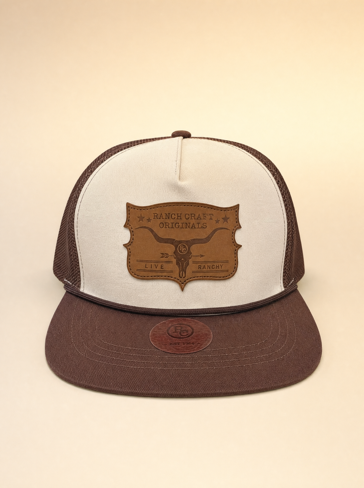 Ranch Craft Originals Two-Tone Mesh Trucker Cap with Leather Logo Patch #191001102