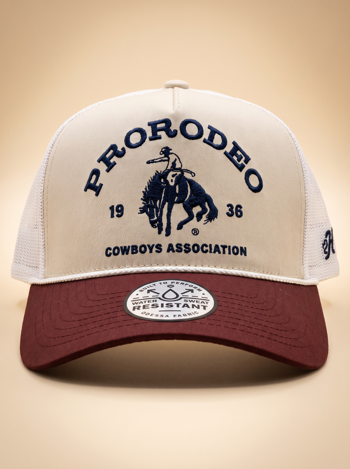 Hooey PRORODEO Cowboys Association Trucker Cap - Tan, White & Maroon #2663T-TNWH